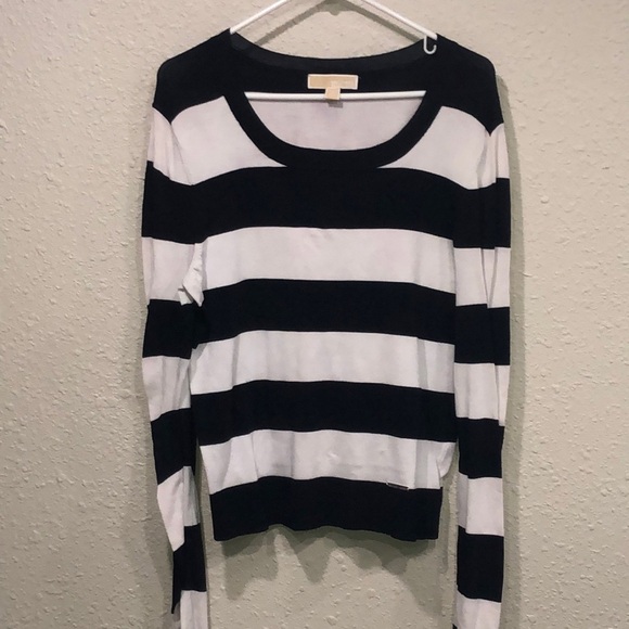 MICHAEL MICHAEL KORS Women’s Blue & White Striped Nautical Stretchy Sweater Sz M - Picture 1 of 4